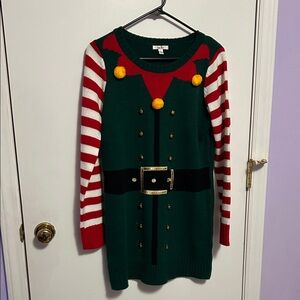 Kela Christmas Sweater Dress  with Striped Sleeves size small
